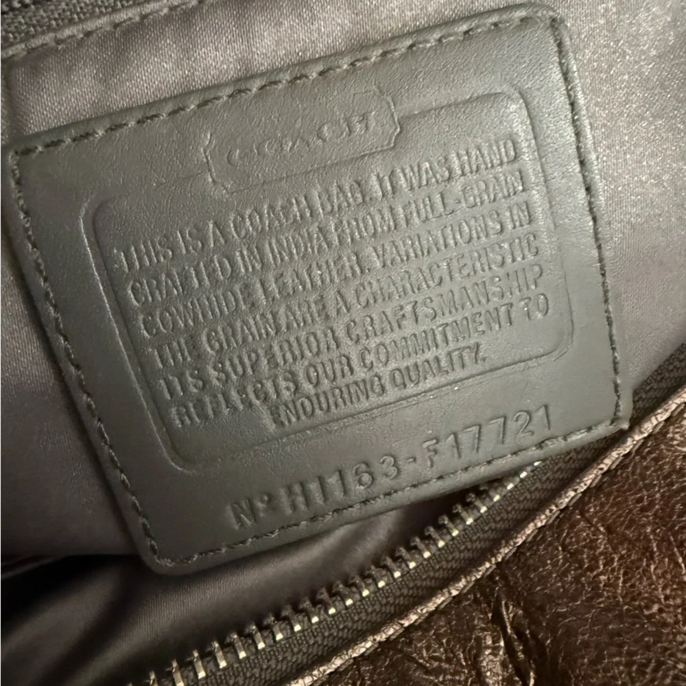 COACH Gallery East West Tote Metallic Leather Shoulder Bag Shimmering Bronze